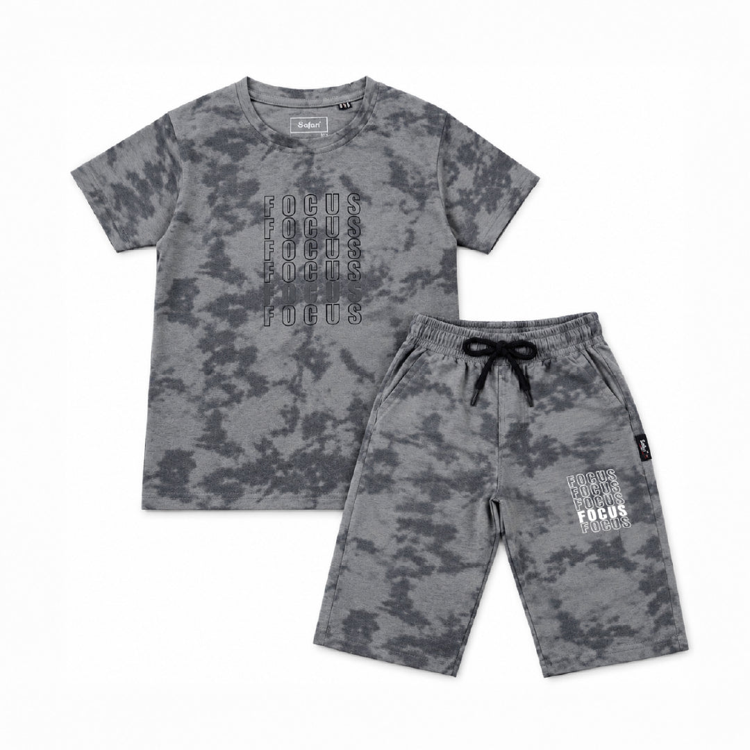 Boys Grey Camouflage Printed T-Shirt and Shorts Set | Half Sleeve Round Neck Cotton Co-Ord Set for Kids | Casual Summer Wear