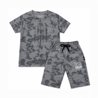 Boys Grey Camouflage Printed T-Shirt and Shorts Set | Half Sleeve Round Neck Cotton Co-Ord Set for Kids | Casual Summer Wear