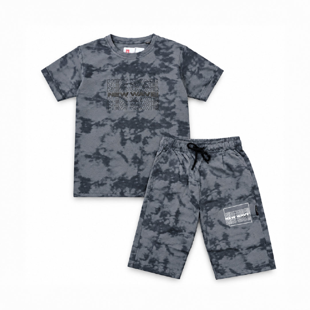 Boys Grey Camouflage Printed T-Shirt & Shorts Co-Ord Set | Half Sleeve Round Neck Cotton Summer Outfit | Stylish Casual Wear for Kids