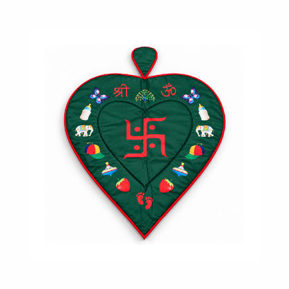 Baby Chhathi Godadi | Heart-Shaped Padded Newborn Baby Bedding Mat with Red Border & Traditional Shree Om Swastik Design | Chhathi Pujan, Baby Welcome & Naming Ceremony