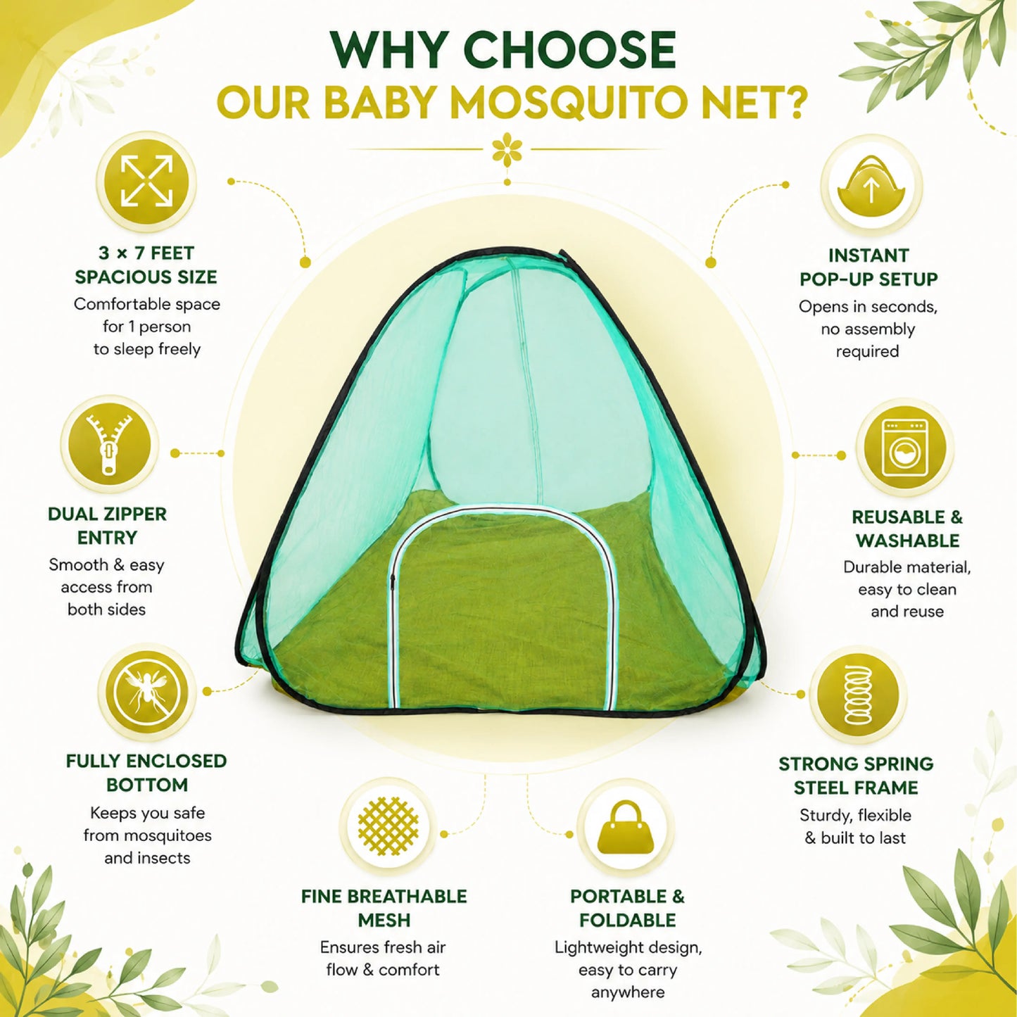 Foldable Pop-Up Mosquito Net Tent – Green
