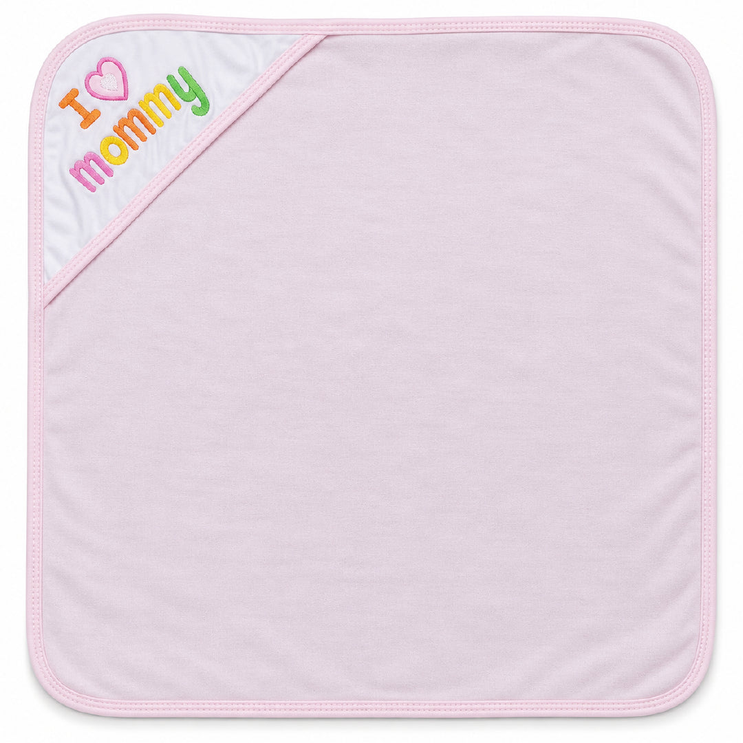 Baby Hooded Towel for Newborn | Soft Pink Baby Bath Towel with Hood & “I Love Mommy” Embroidery | Infant Bath Wrapper for Baby Bathing, Newborn Care & Gifting