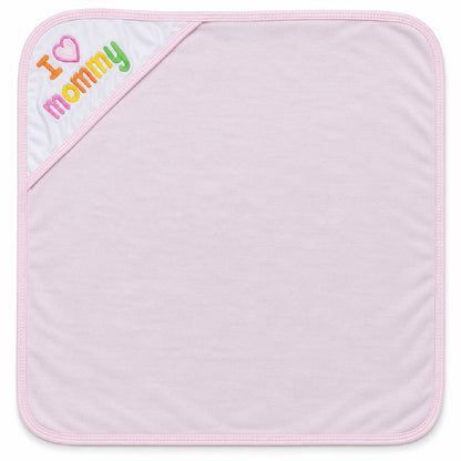 Baby Hooded Towel for Newborn | Soft Pink Baby Bath Towel with Hood & “I Love Mommy” Embroidery | Infant Bath Wrapper for Baby Bathing, Newborn Care & Gifting