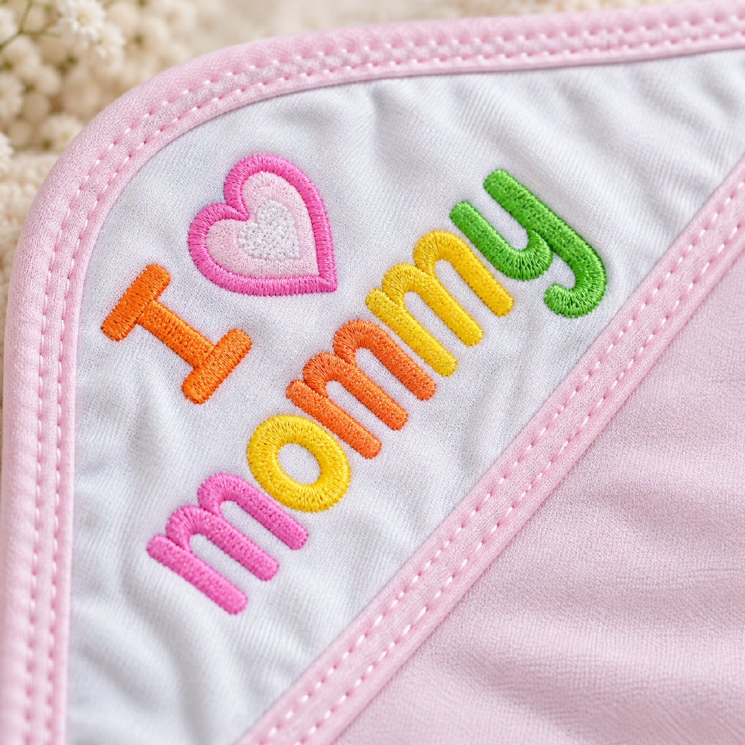 Baby Hooded Towel for Newborn | Soft Pink Baby Bath Towel with Hood & “I Love Mommy” Embroidery | Infant Bath Wrapper for Baby Bathing, Newborn Care & Gifting