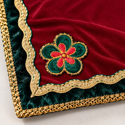 Baby Pagla Rumal Kanku Pagla Footprint Welcome Cloth | Red & Green Decorative Baby Footprint Mat with Golden Border | Newborn Baby Welcome Ceremony, Griha Pravesh, Pooja & Traditional Ritual
