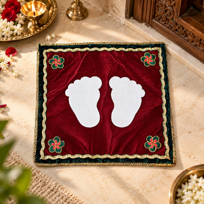Baby Pagla Rumal Kanku Pagla Footprint Welcome Cloth | Red & Green Decorative Baby Footprint Mat with Golden Border | Newborn Baby Welcome Ceremony, Griha Pravesh, Pooja & Traditional Ritual