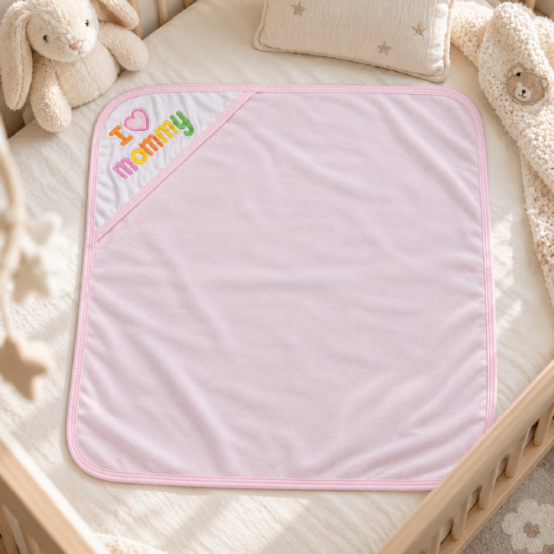 Baby Hooded Towel for Newborn | Soft Pink Baby Bath Towel with Hood & “I Love Mommy” Embroidery | Infant Bath Wrapper for Baby Bathing, Newborn Care & Gifting