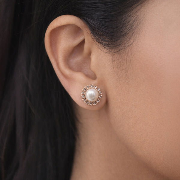Shivora Classic Pearl Halo Stud Earrings