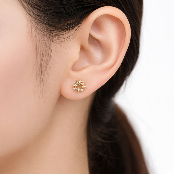 Shivora Crystal Floral Stud Earrings With Gold Tone