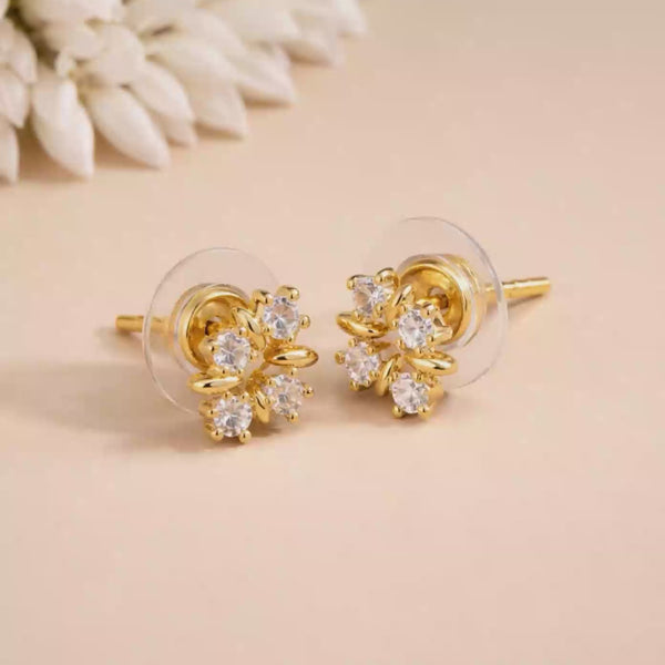 Shivora Crystal Floral Stud Earrings With Gold Tone