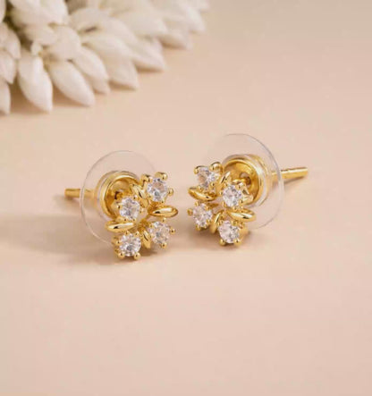 Shivora Crystal Floral Stud Earrings With Gold Tone