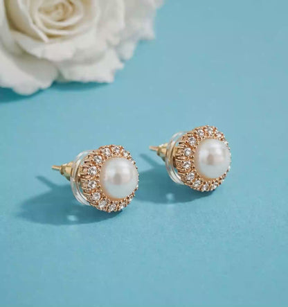 Shivora Classic Pearl Halo Stud Earrings