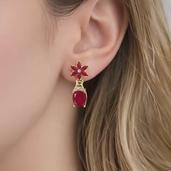 Shivora Ruby Red Blossom Crystal Drop Earrings