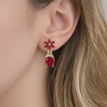 Shivora Ruby Red Blossom Crystal Drop Earrings