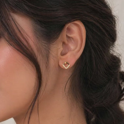 Shivora Gold-Toned Crystal Square Stud Earrings