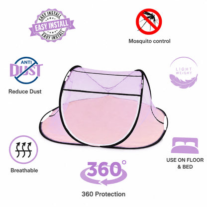 Foldable Single Bed Mosquito Net | Polyester 30GSM mesh - Purple
