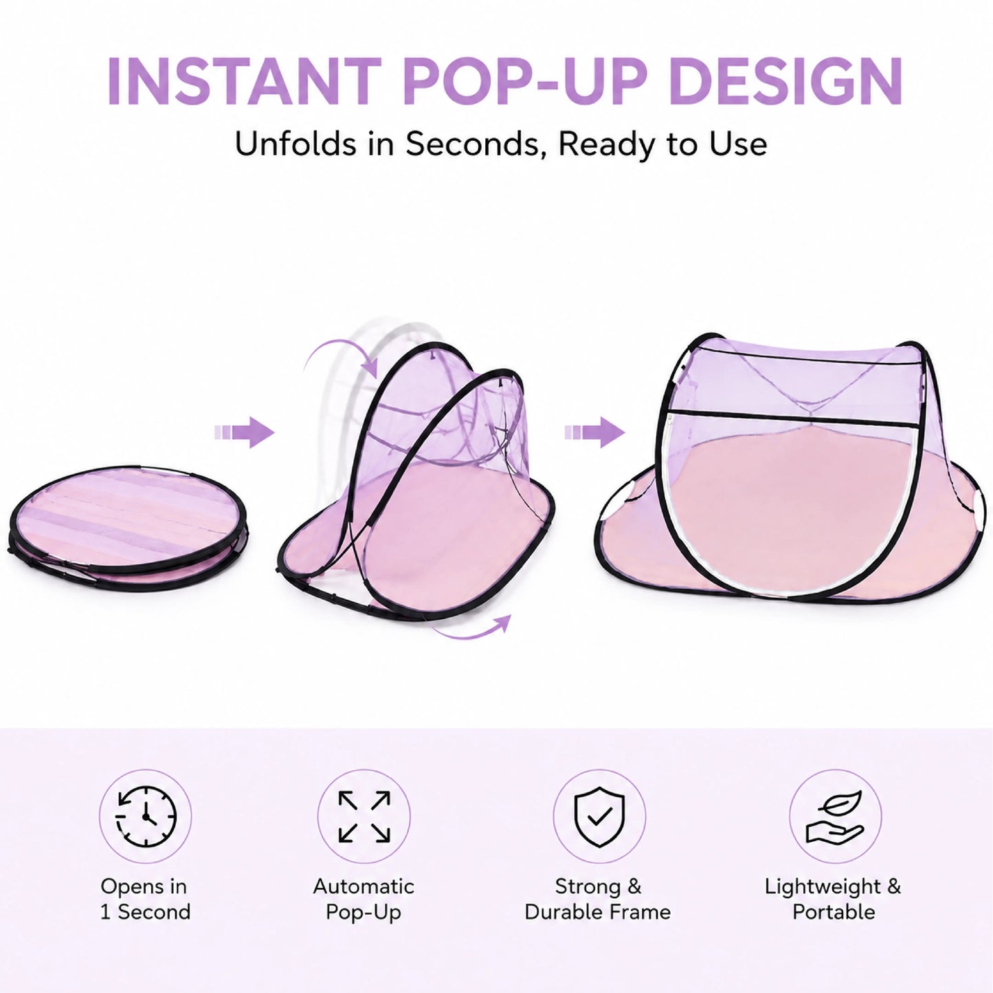 Foldable Single Bed Mosquito Net | Polyester 30GSM mesh - Purple