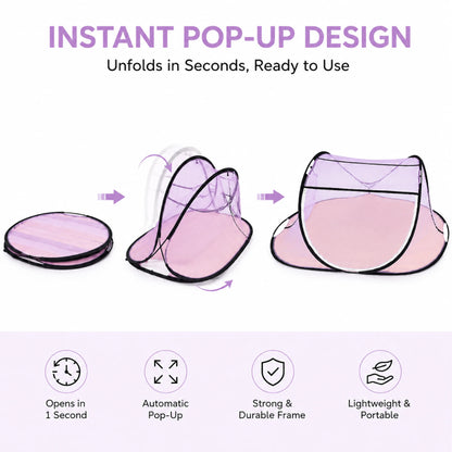 Foldable Single Bed Mosquito Net | Polyester 30GSM mesh - Purple
