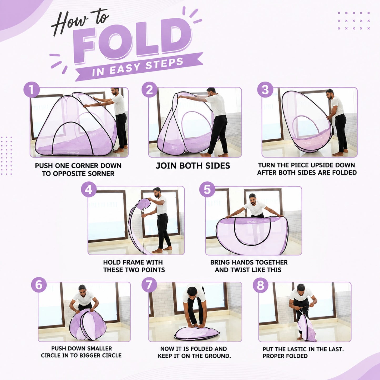 Foldable Single Bed Mosquito Net | Polyester 30GSM mesh - Purple