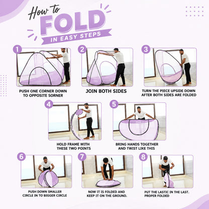 Foldable Single Bed Mosquito Net | Polyester 30GSM mesh - Purple