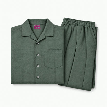 Kids Green Shirt & Pant Co-Ord Set | Half Sleeve Collared Button-Down Shirt with Chest Pocket & Matching Full-Length Trousers | Stylish Casual Outfit for Boys & Girls