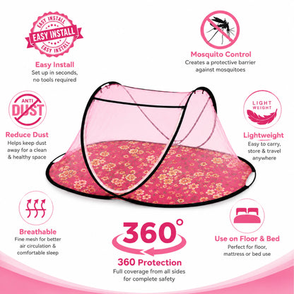 Foldable Single Bed Mosquito Net | Polyester 30GSM mesh - Light Pink