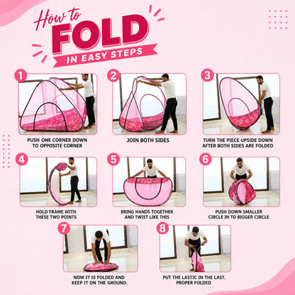 Foldable Single Bed Mosquito Net | Polyester 30GSM mesh - Light Pink